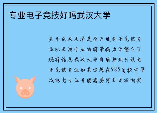 专业电子竞技好吗武汉大学